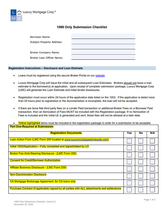 1099 Only Submission Checklist - Screenshot