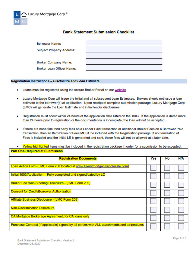 Bank Statement Submission Checklist - Screenshot