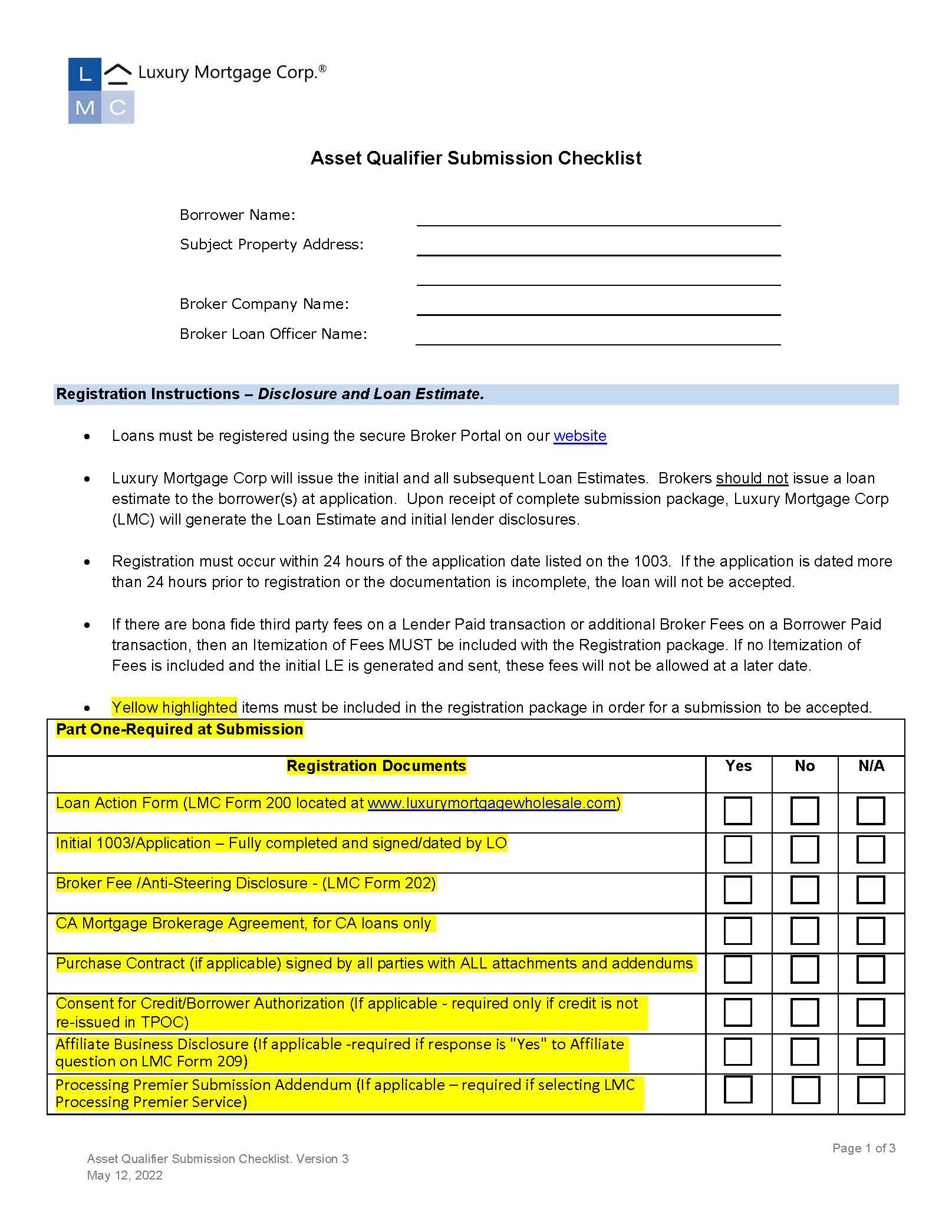 Asset Qualifier Submission Checklist V.3