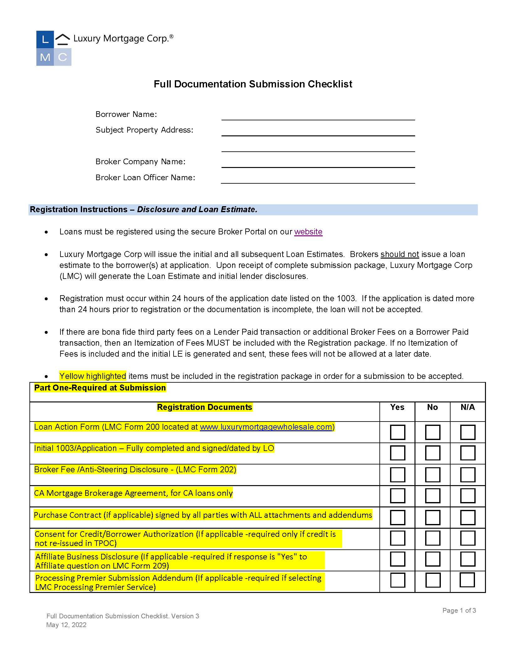 Full Documentation Submission Checklist V.3