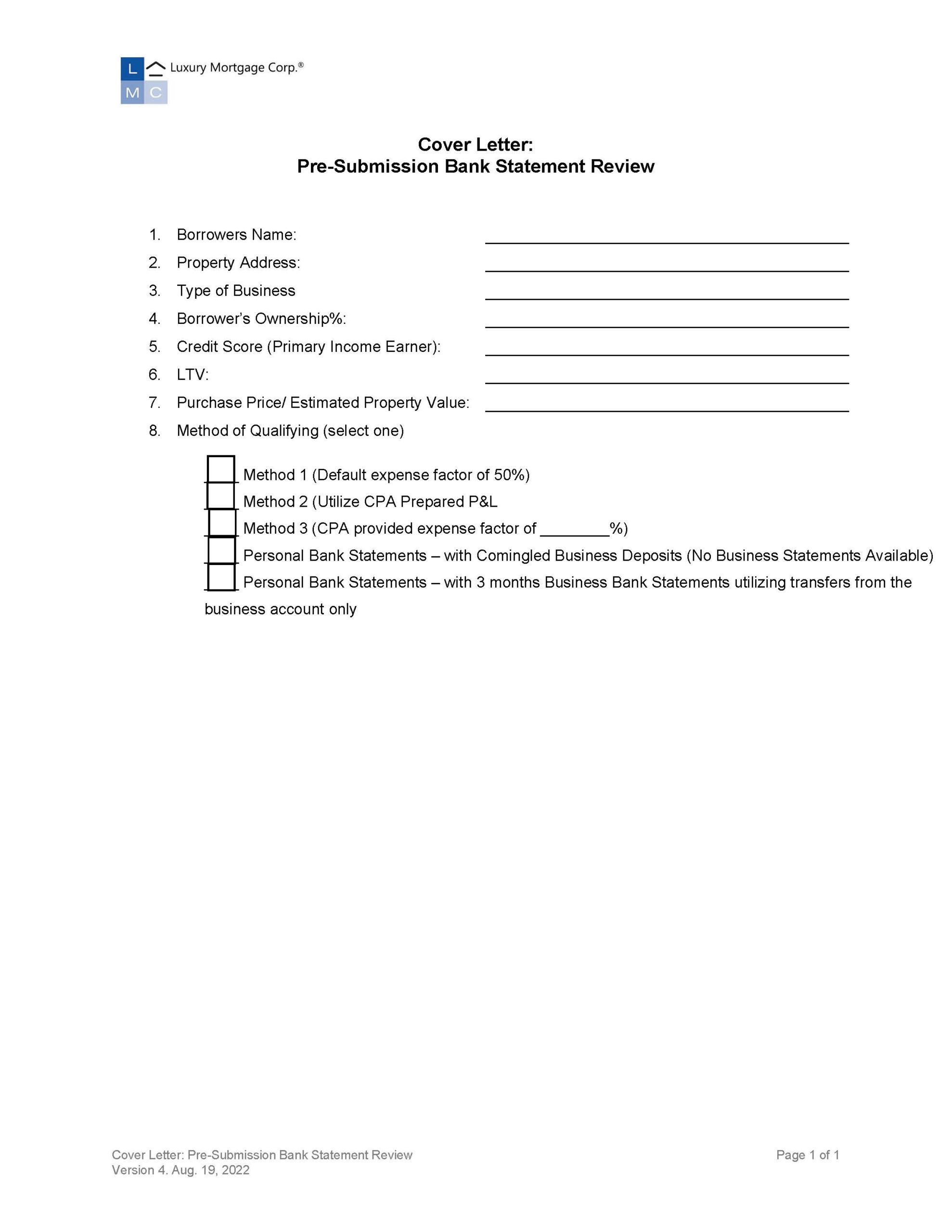 Cover Letter Pre-Submission Bank Statement Review v.4