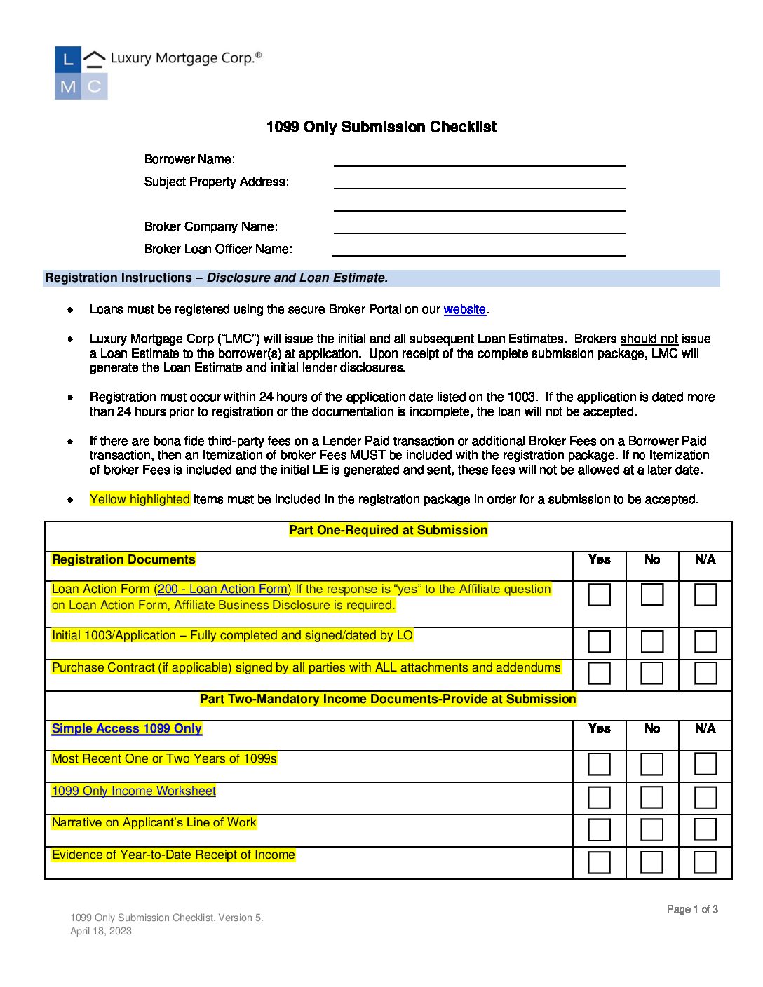 1099 Only Submission Checklist V.4