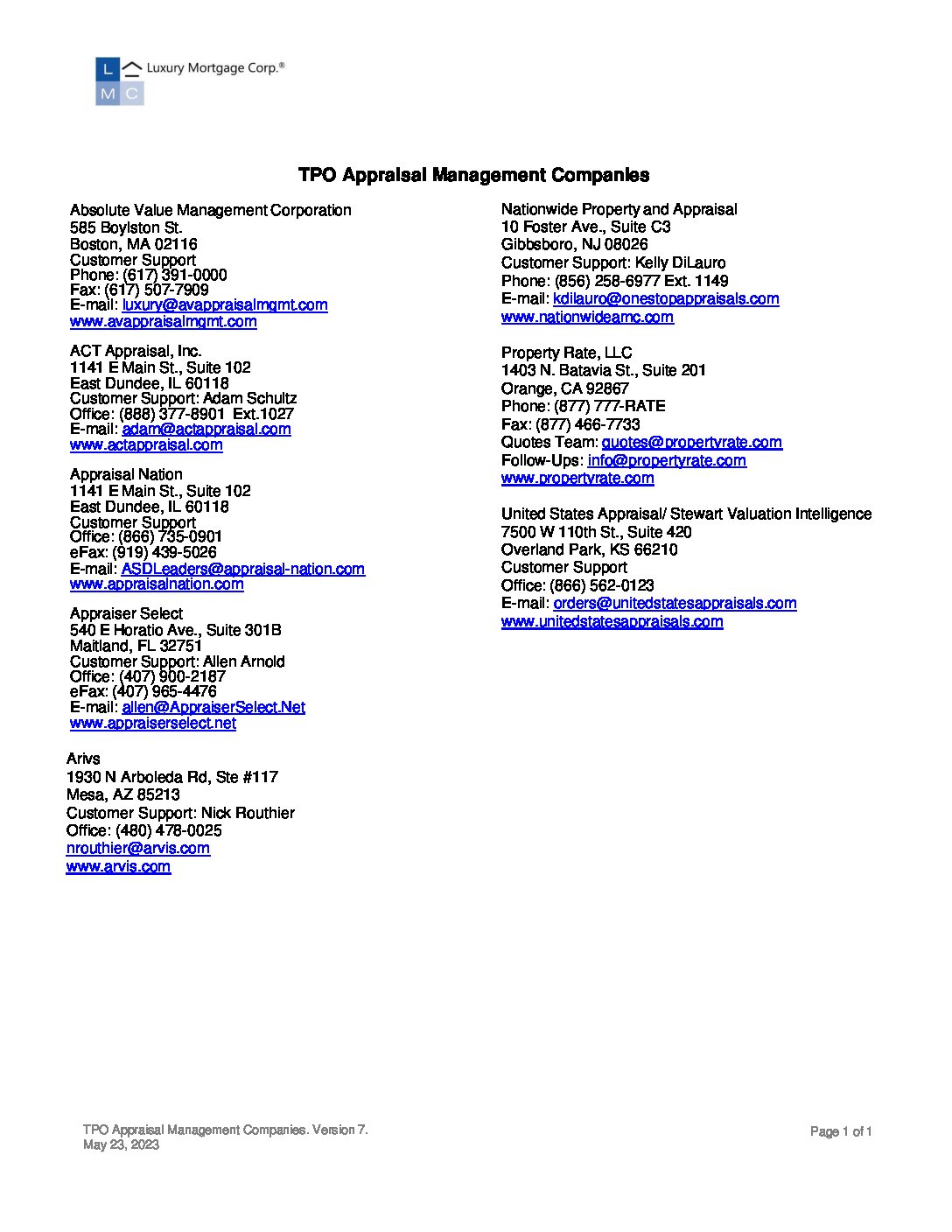 Appraisal Management Companies V.7