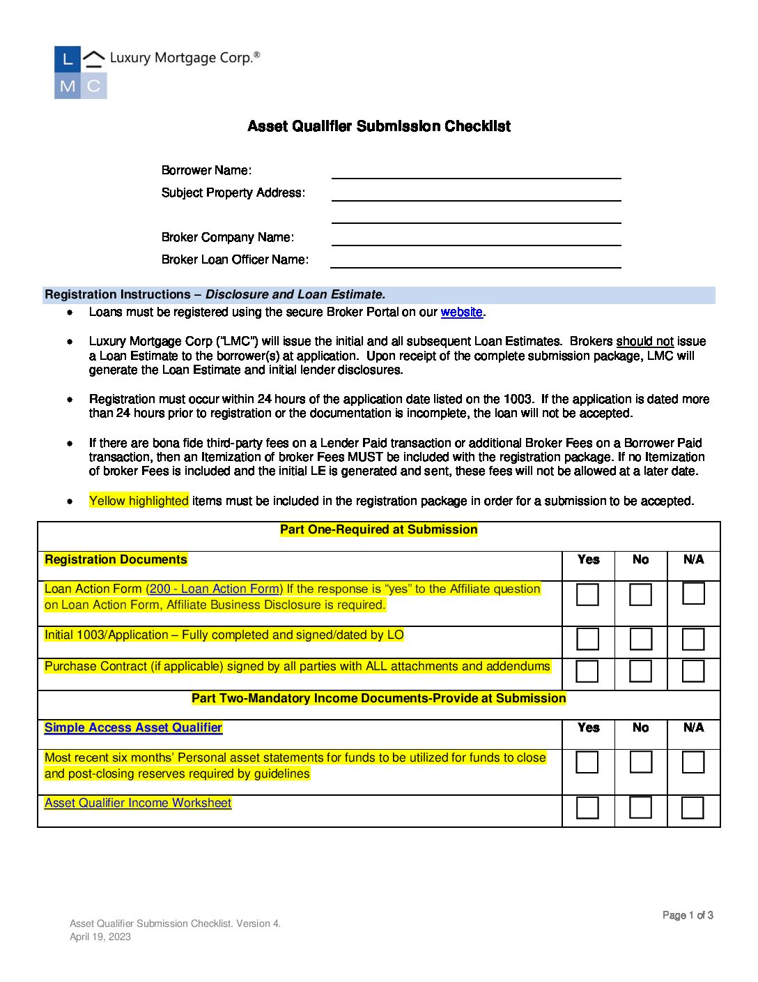Asset Qualifier Submission Checklist V.3