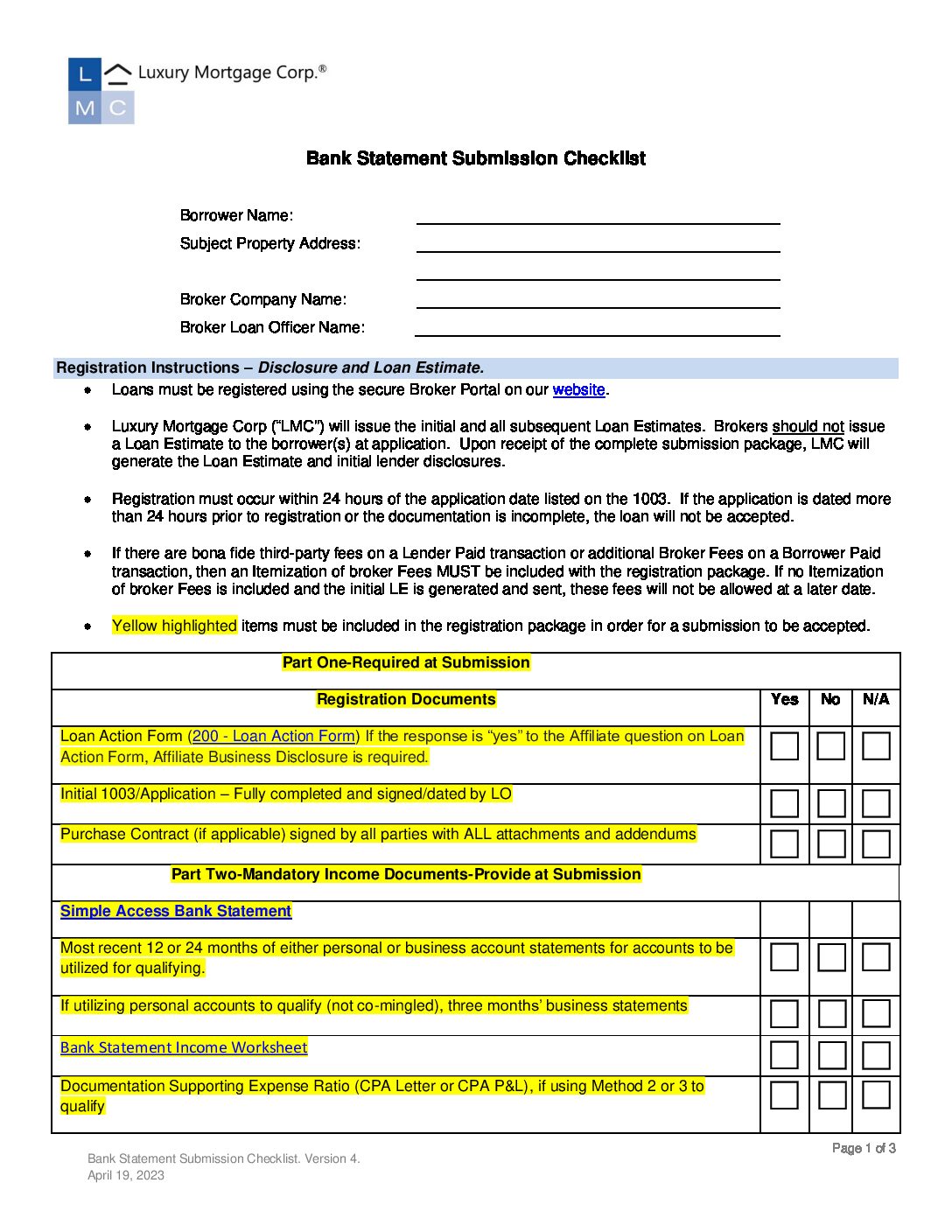 Bank Statement Submission Checklist V.3