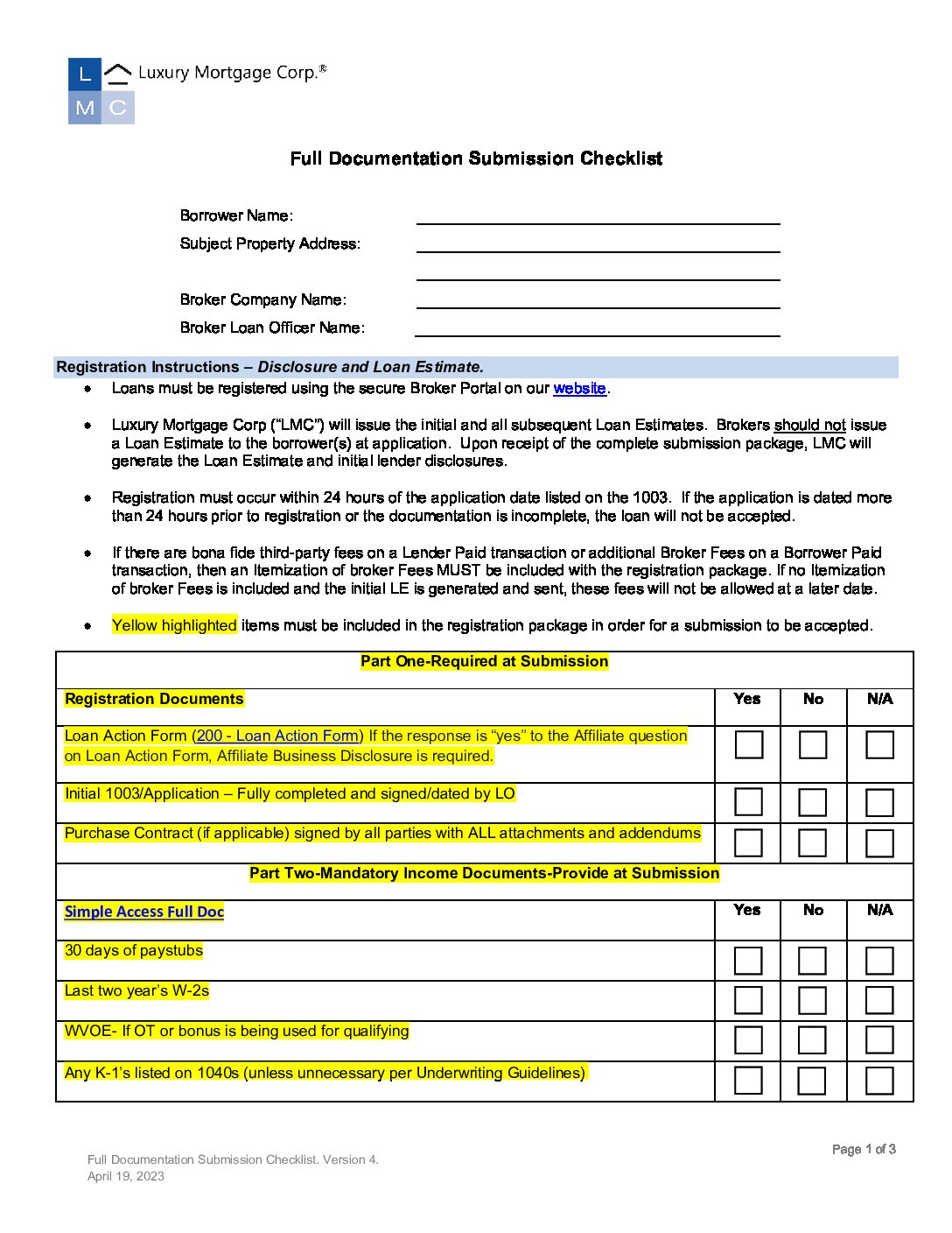 Full Documentation Submission Checklist V.3