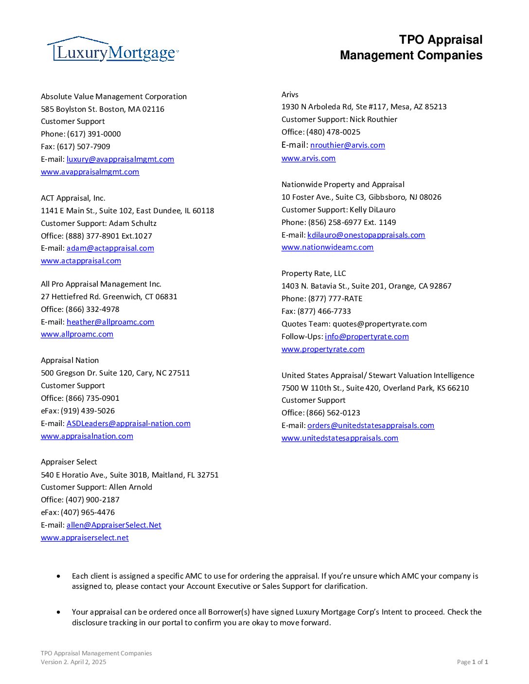Appraisal Management Companies V.7
