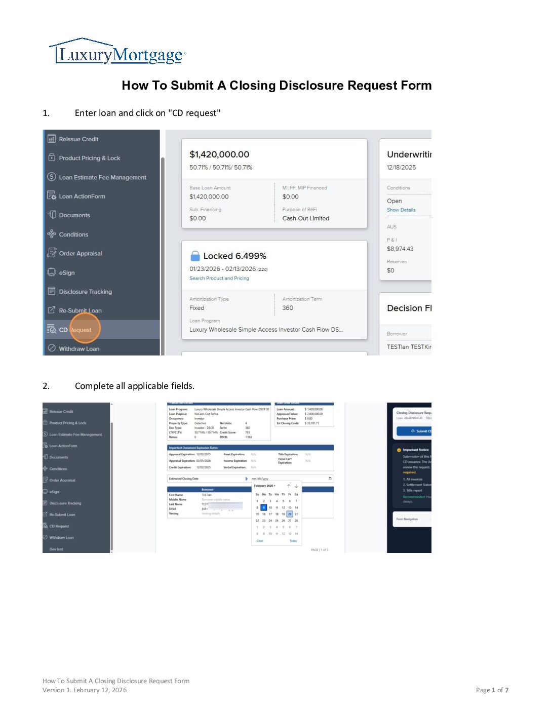 Broker Fee Disclosure and LE Instructions - Screenshot